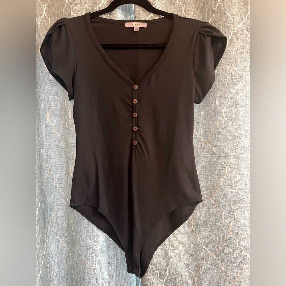 Gaze black puff sleeve bodysuit - Size Medium